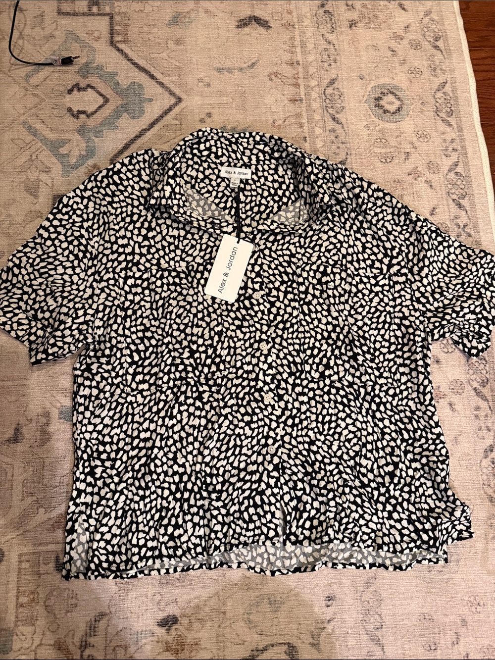 Black and White Short-Sleeve Button Down Shirt